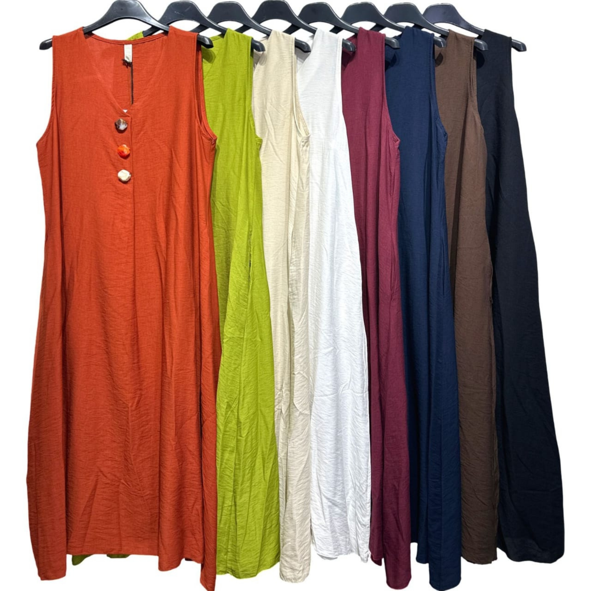 Italian Sleeveless Button Detail Maxi Dress