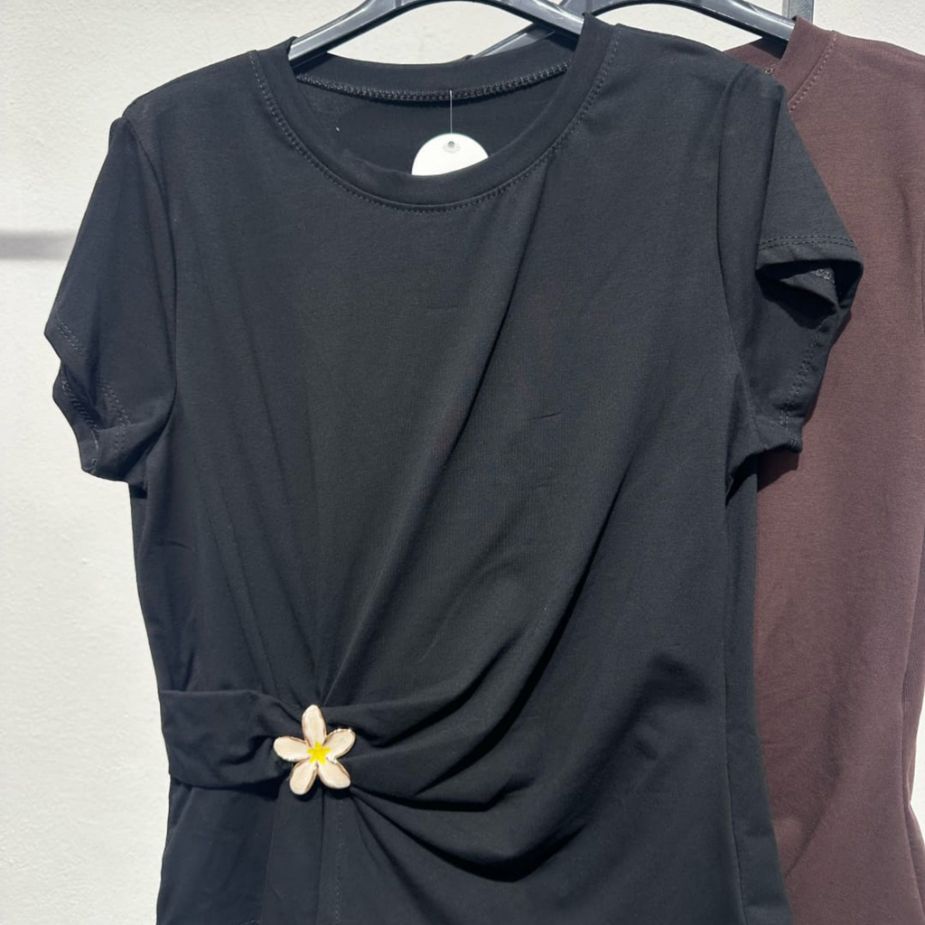 Italian Flower Buckle Side Detail Stretch Top