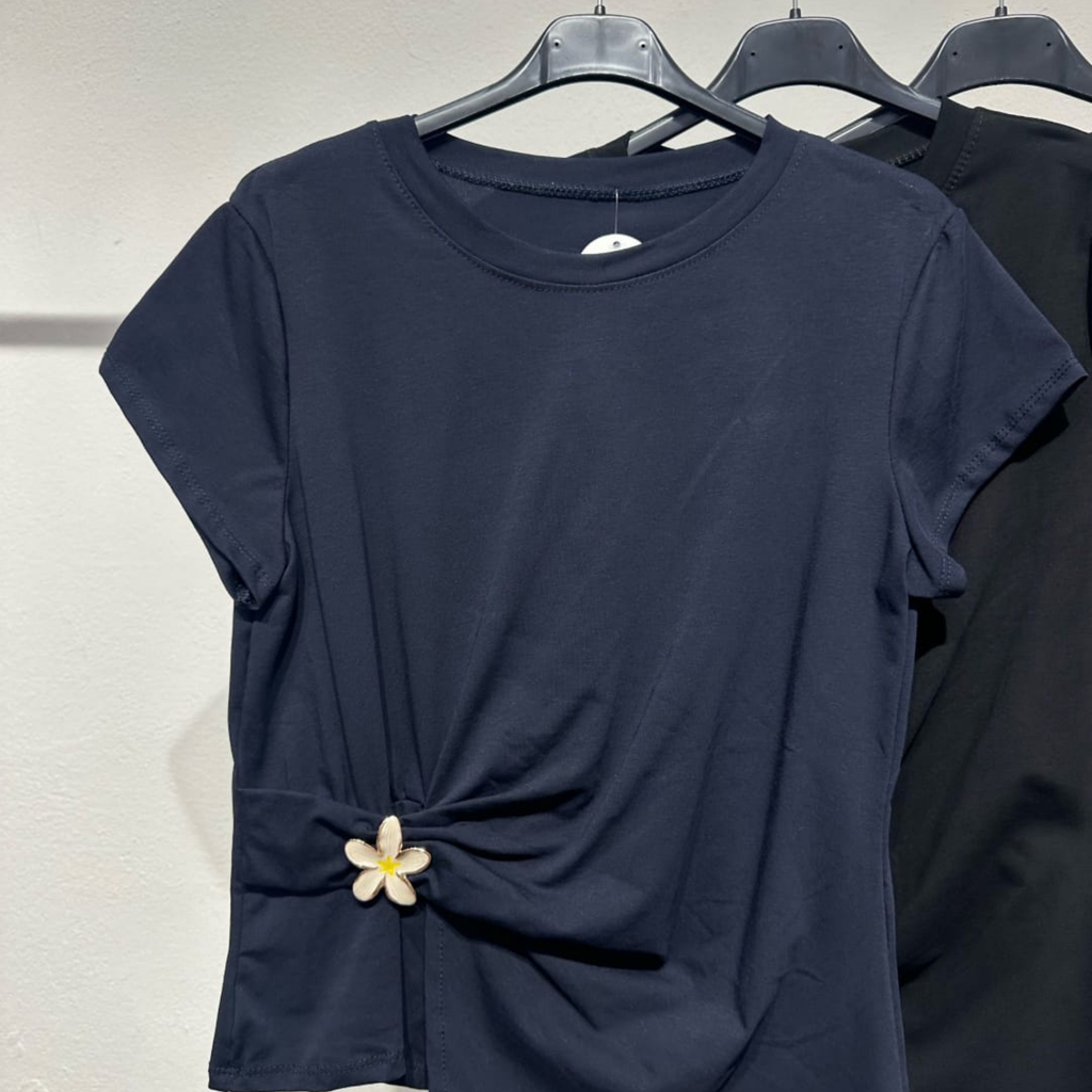 Italian Flower Buckle Side Detail Stretch Top