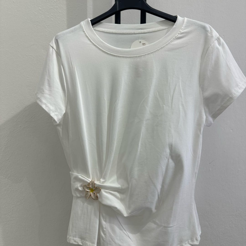 Italian Flower Buckle Side Detail Stretch Top
