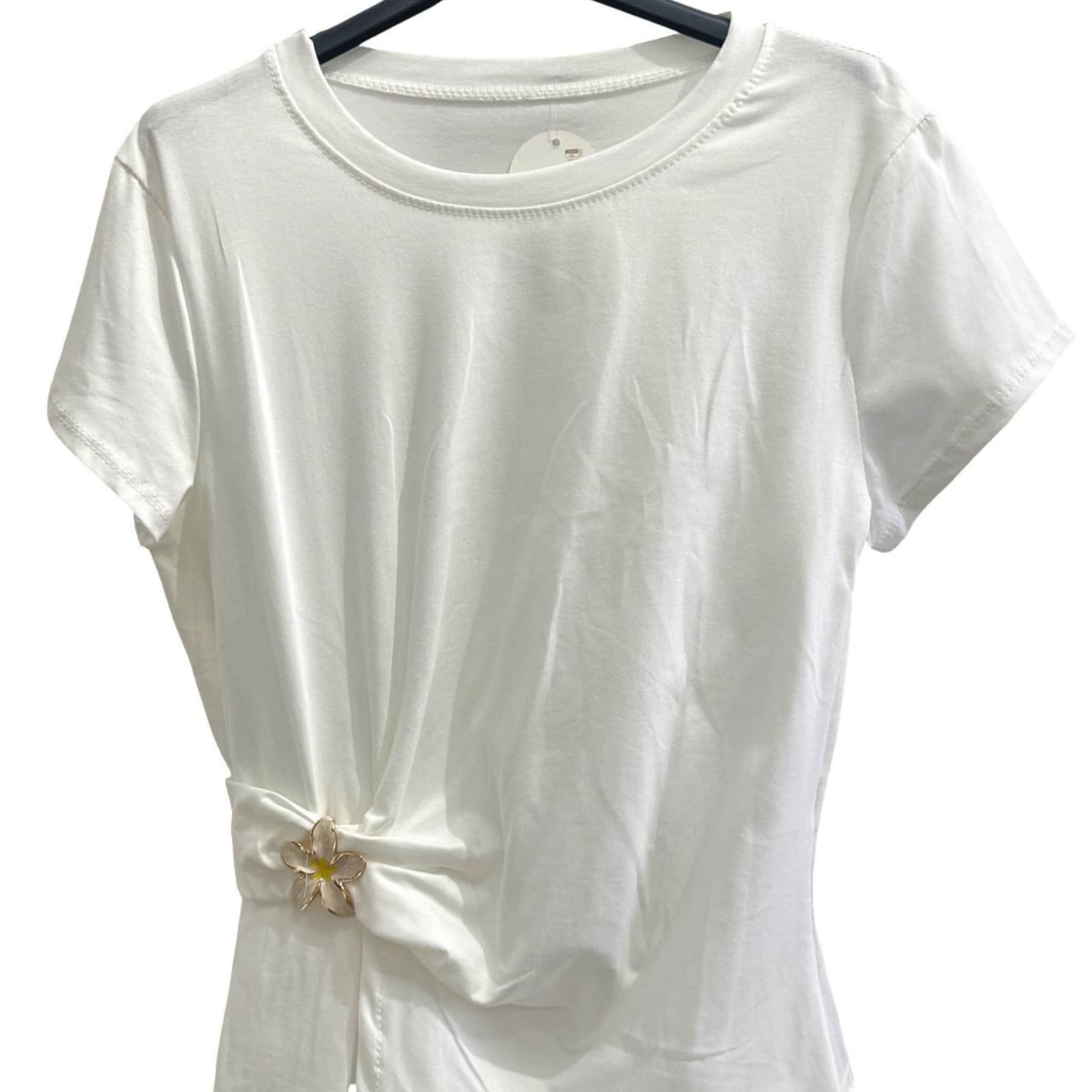 Italian Flower Buckle Side Detail Stretch Top