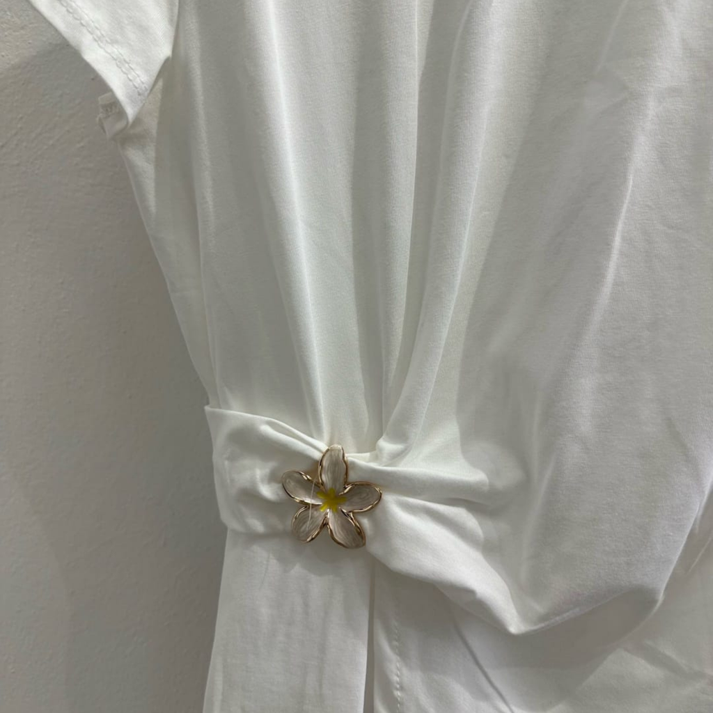 Italian Flower Buckle Side Detail Stretch Top