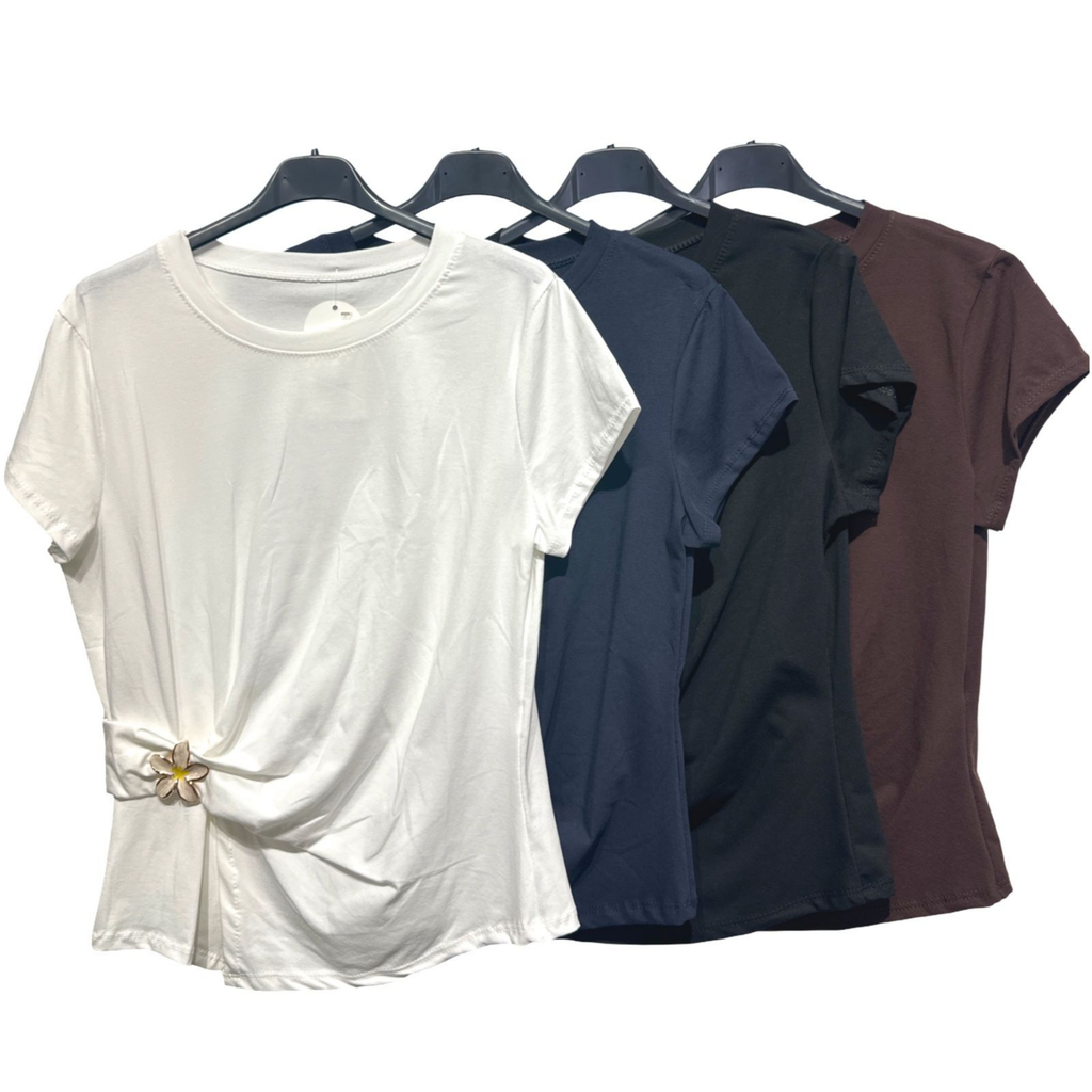 Italian Flower Buckle Side Detail Stretch Top