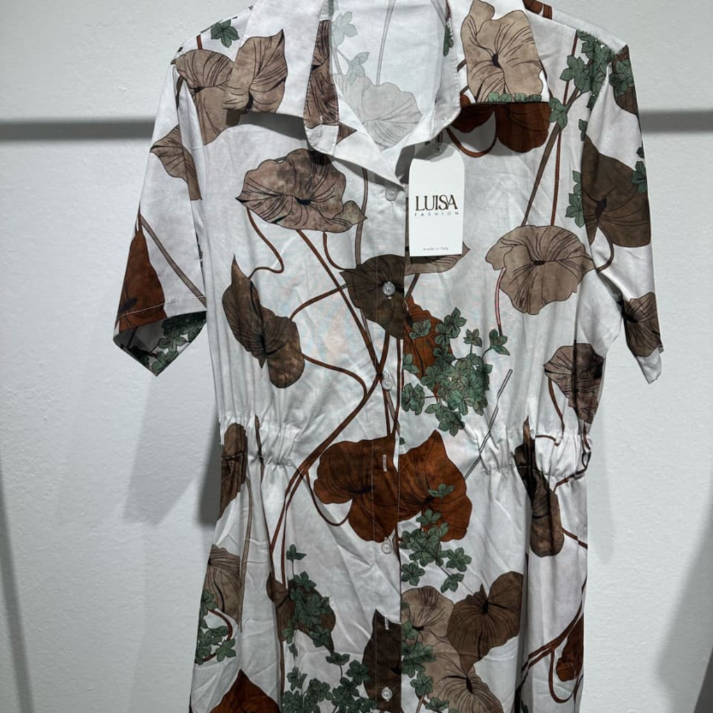 Cotton Blend Floral Shirt Dress