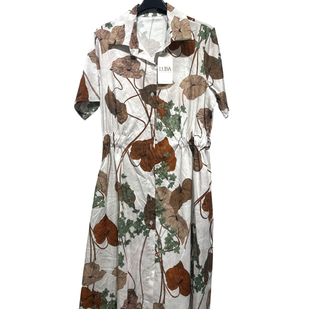 Cotton Blend Floral Shirt Dress