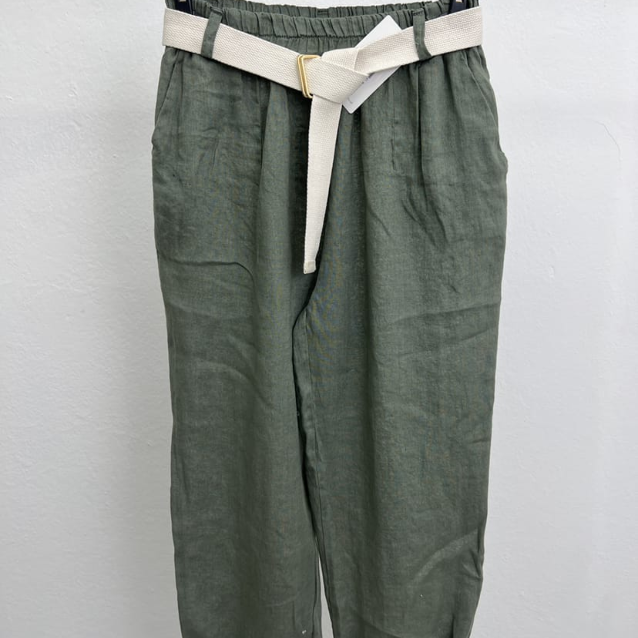 Linen Blend Belted Pants