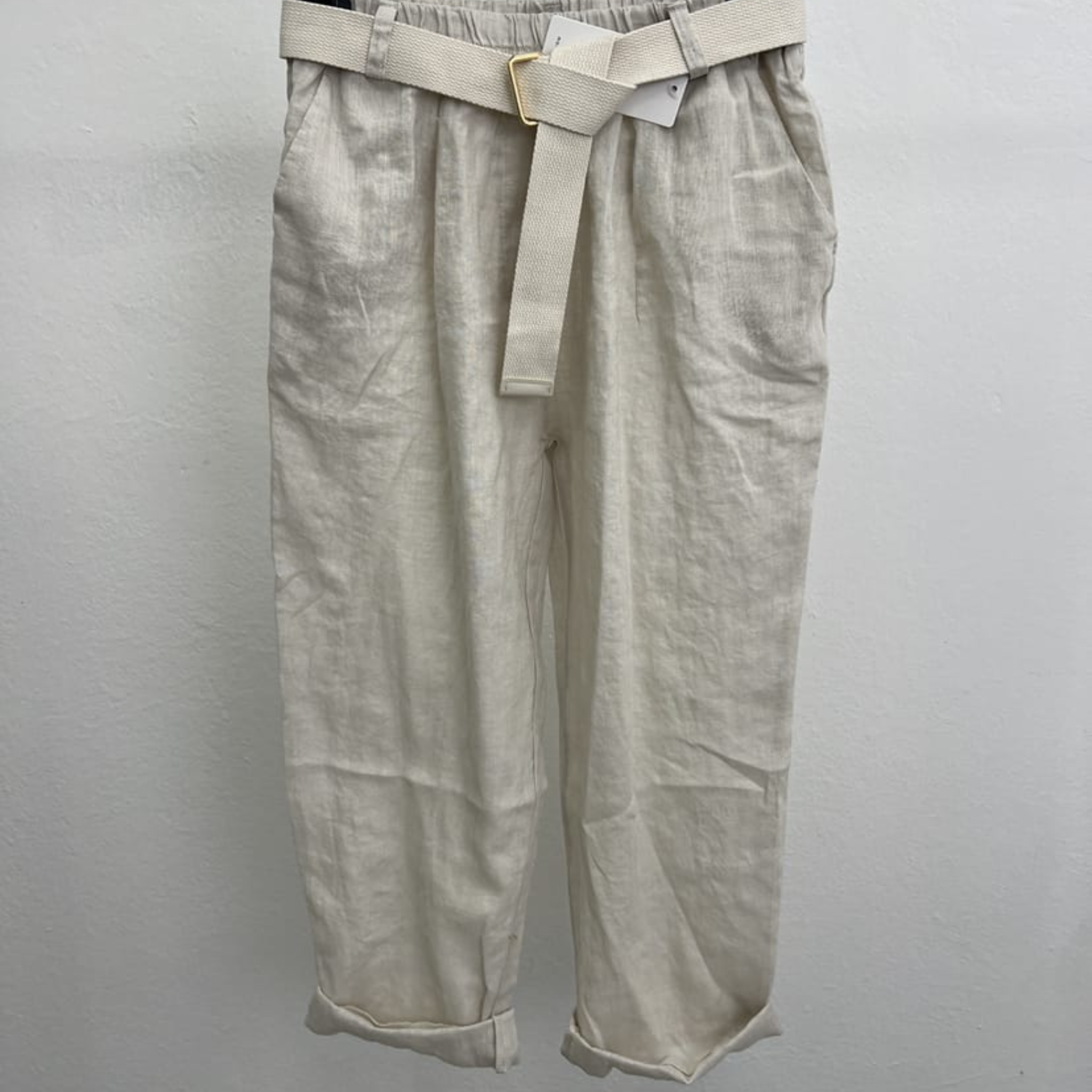 Linen Blend Belted Pants