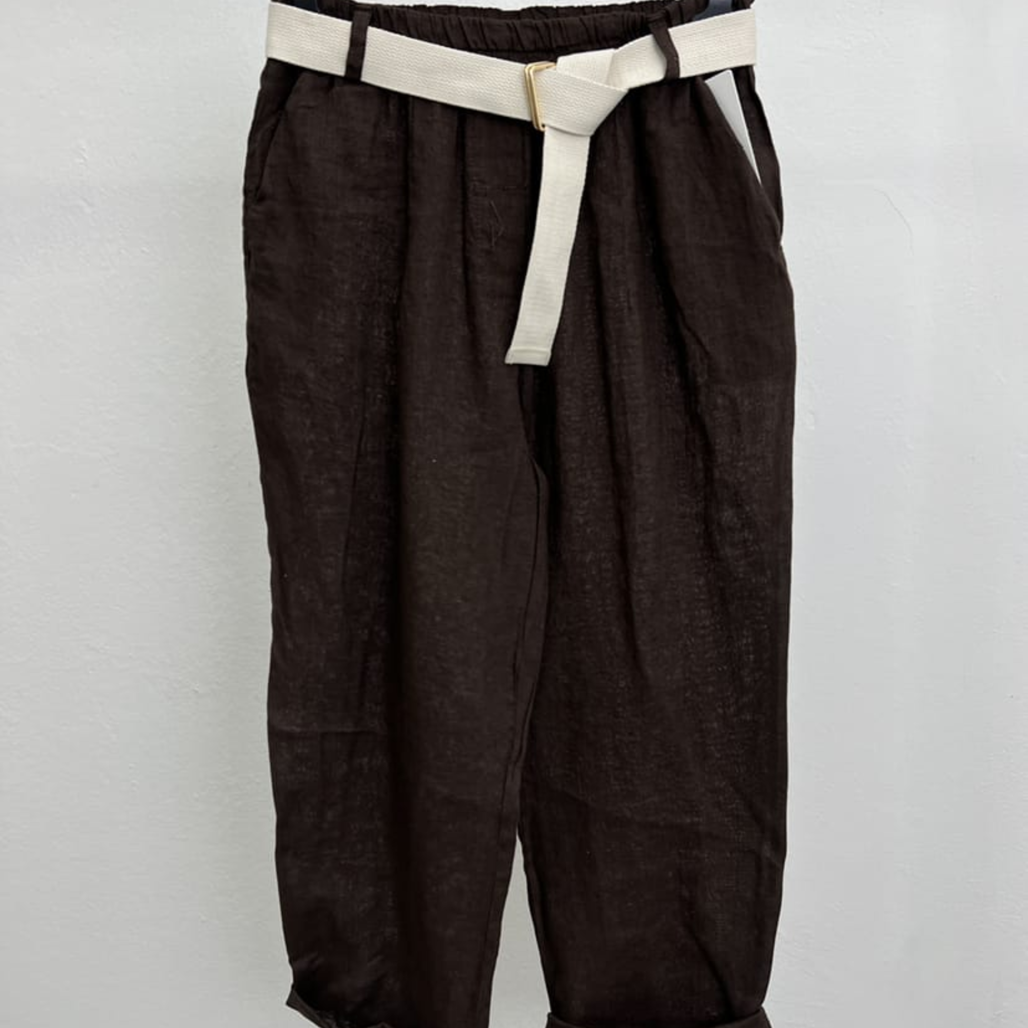 Linen Blend Belted Pants