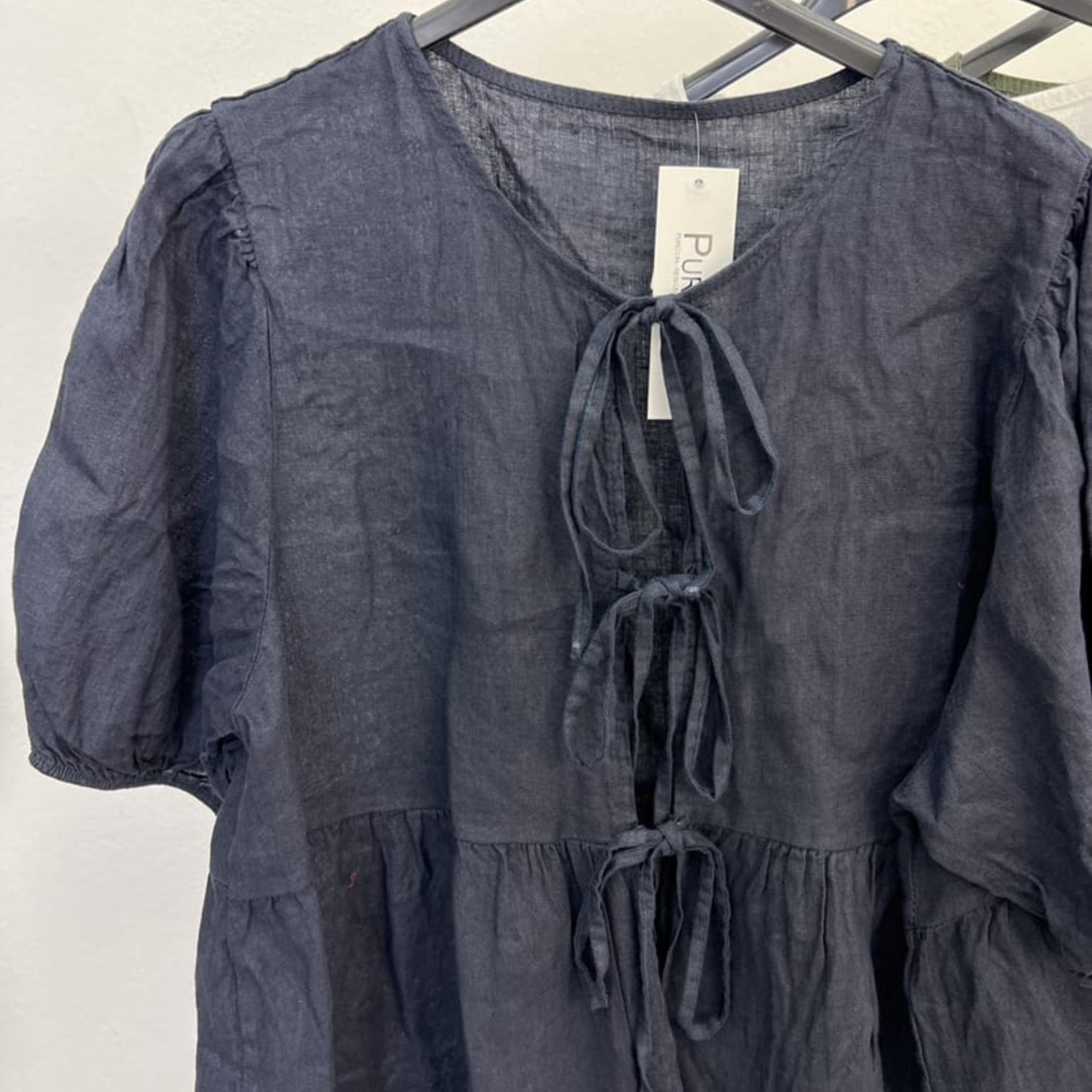 100% Linen Tie-Front Blouse