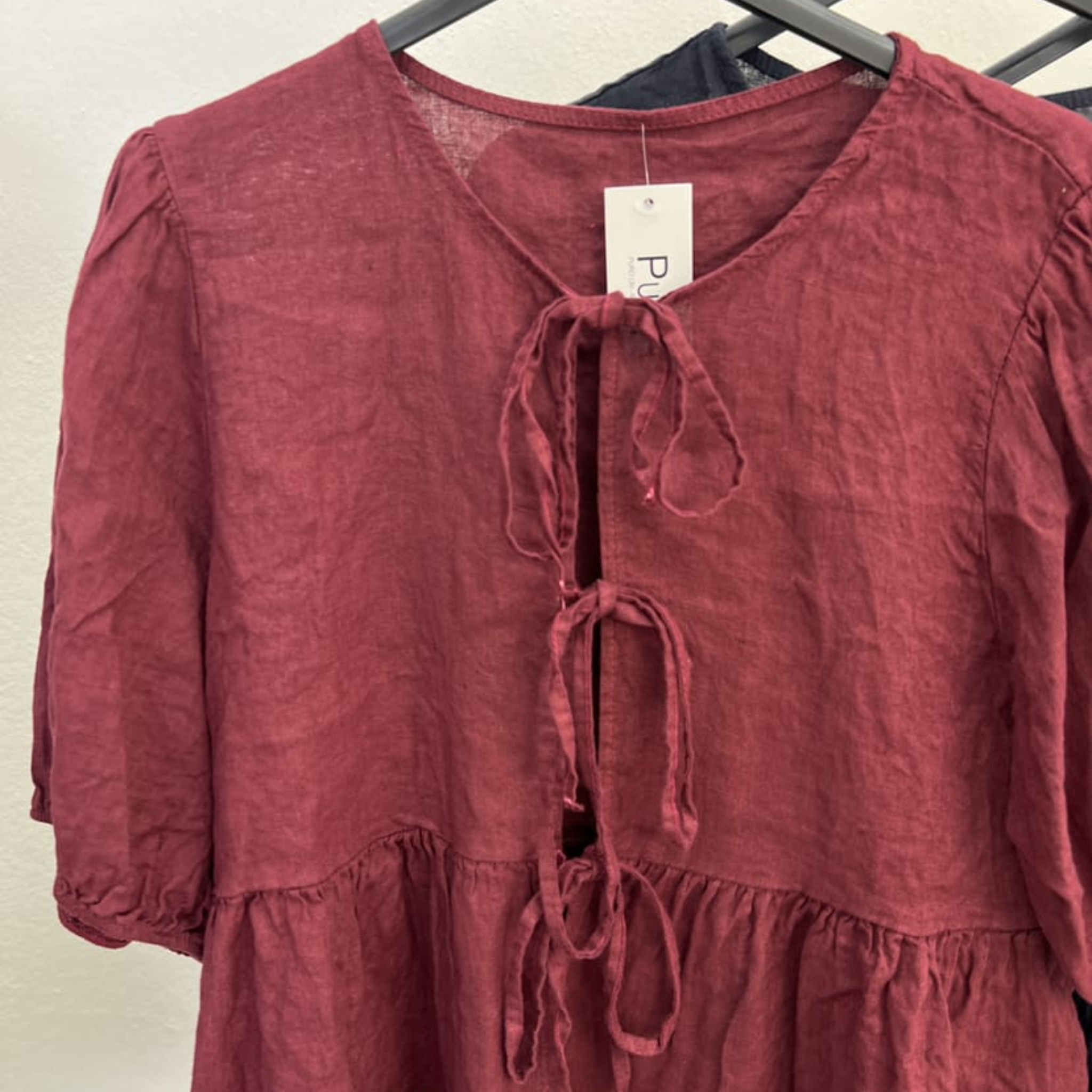 100% Linen Tie-Front Blouse