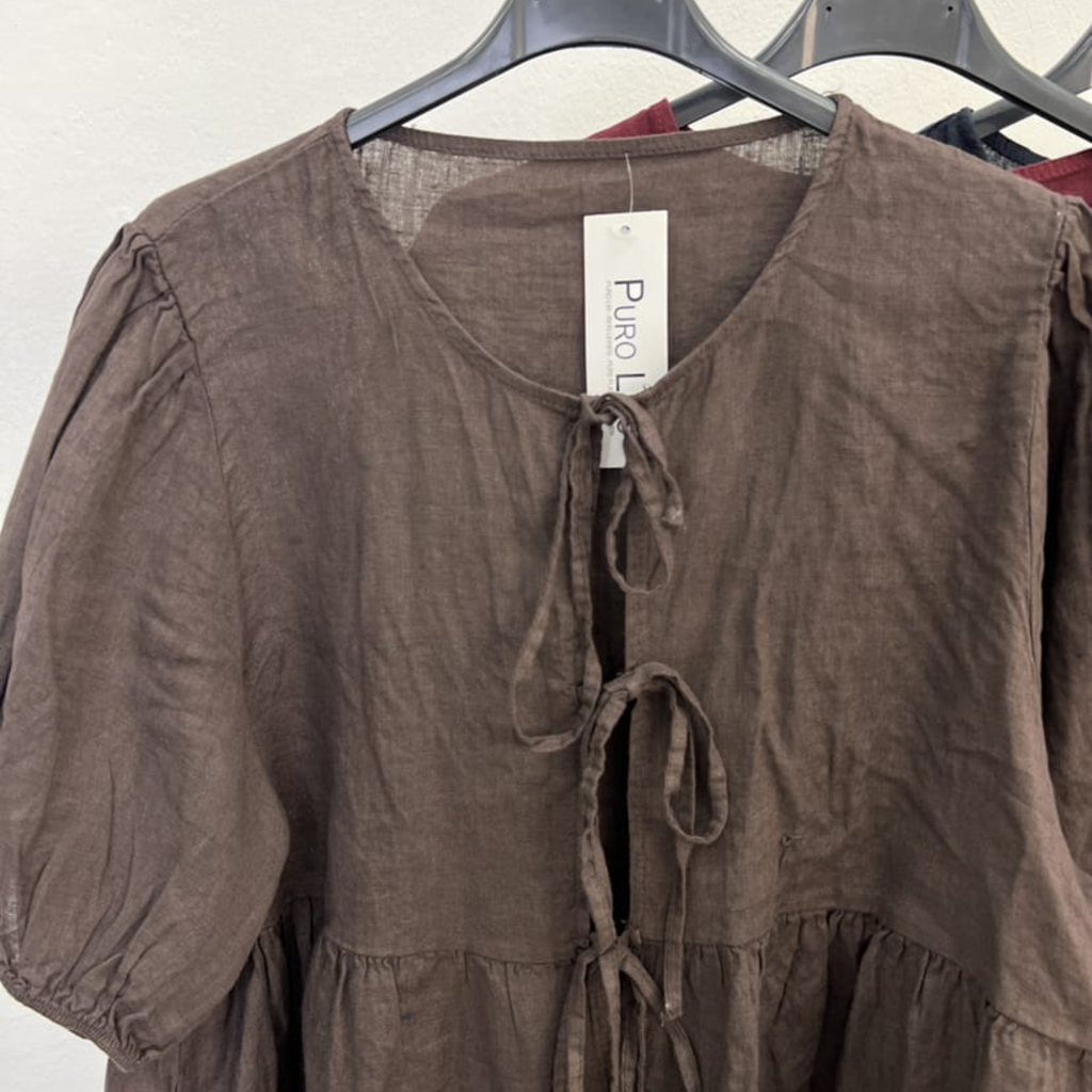 100% Linen Tie-Front Blouse