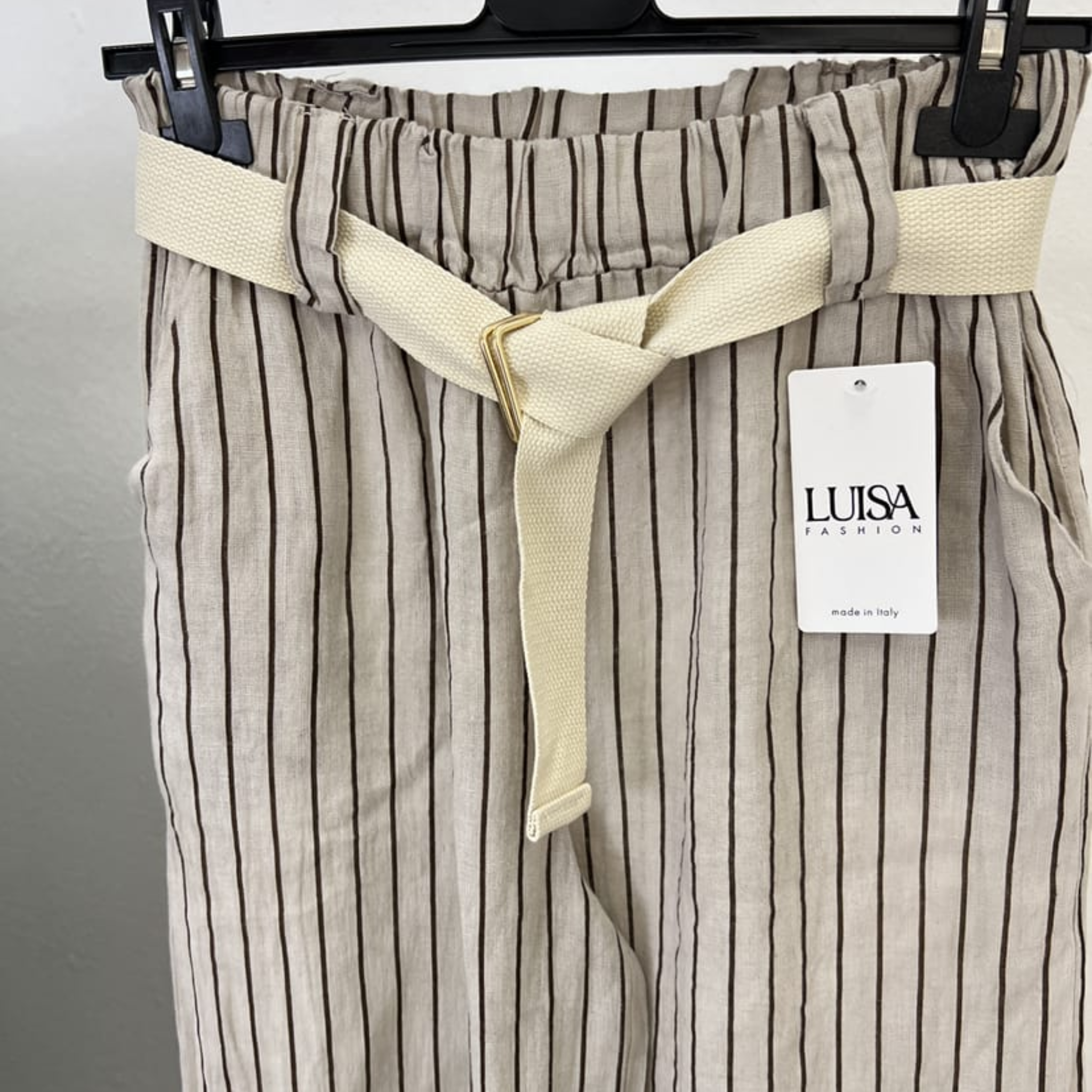 100% Linen Striped Belted Pants