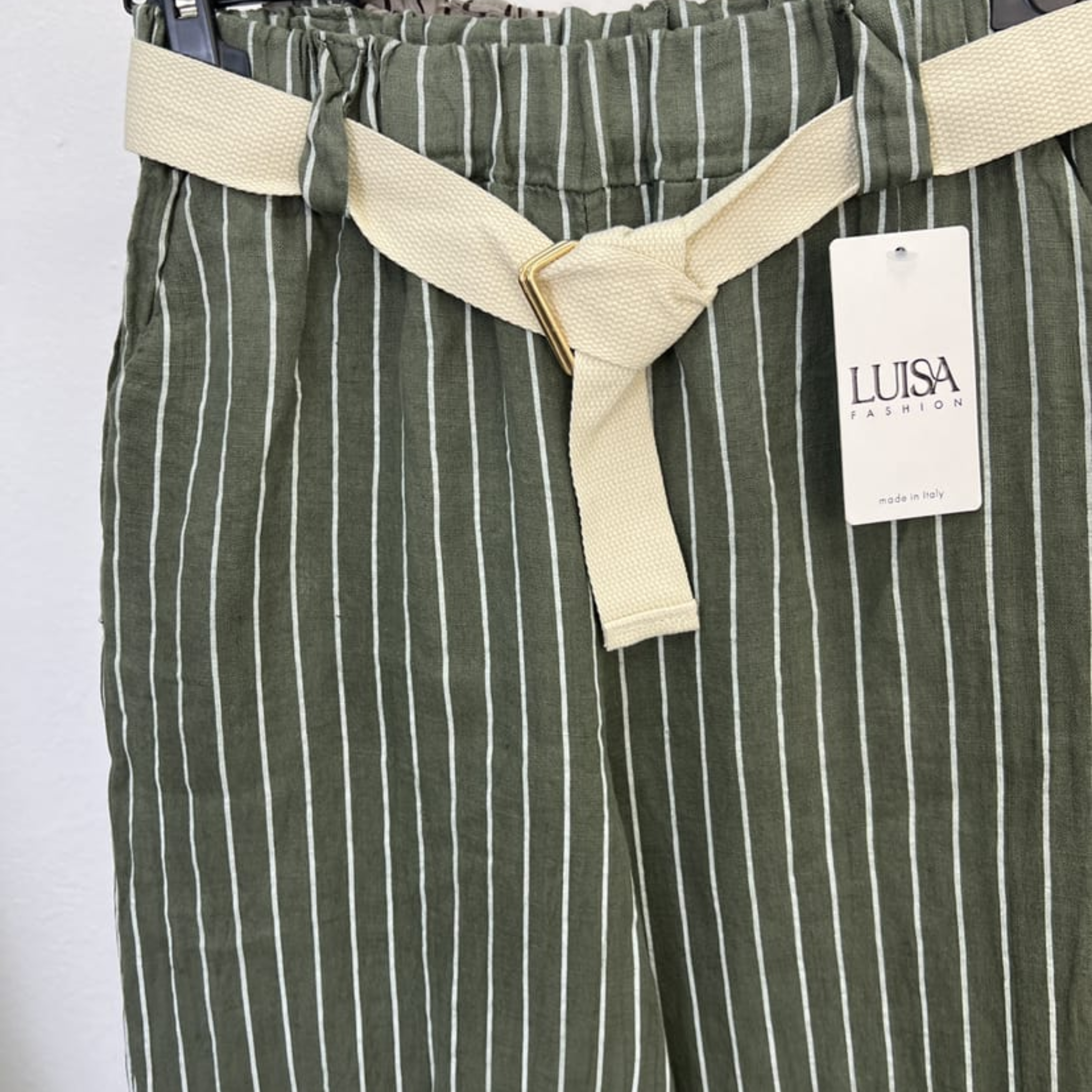 100% Linen Striped Belted Pants