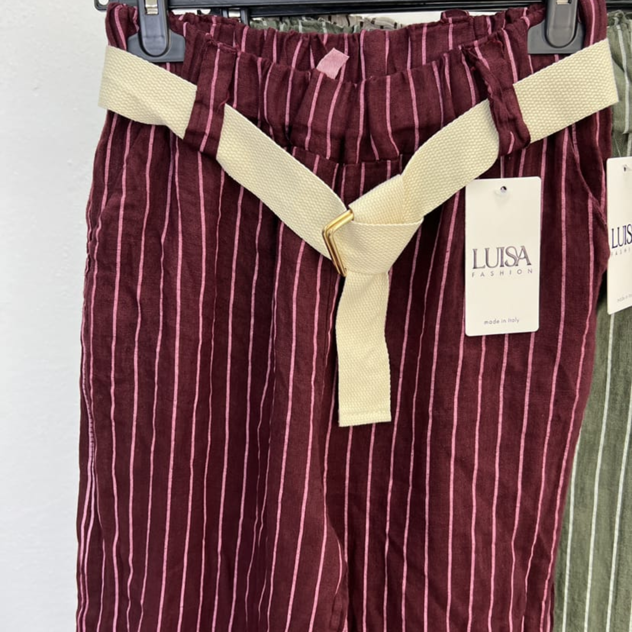 100% Linen Striped Belted Pants