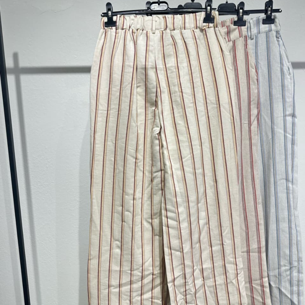 Striped Linen Blend Wide-Leg Pants