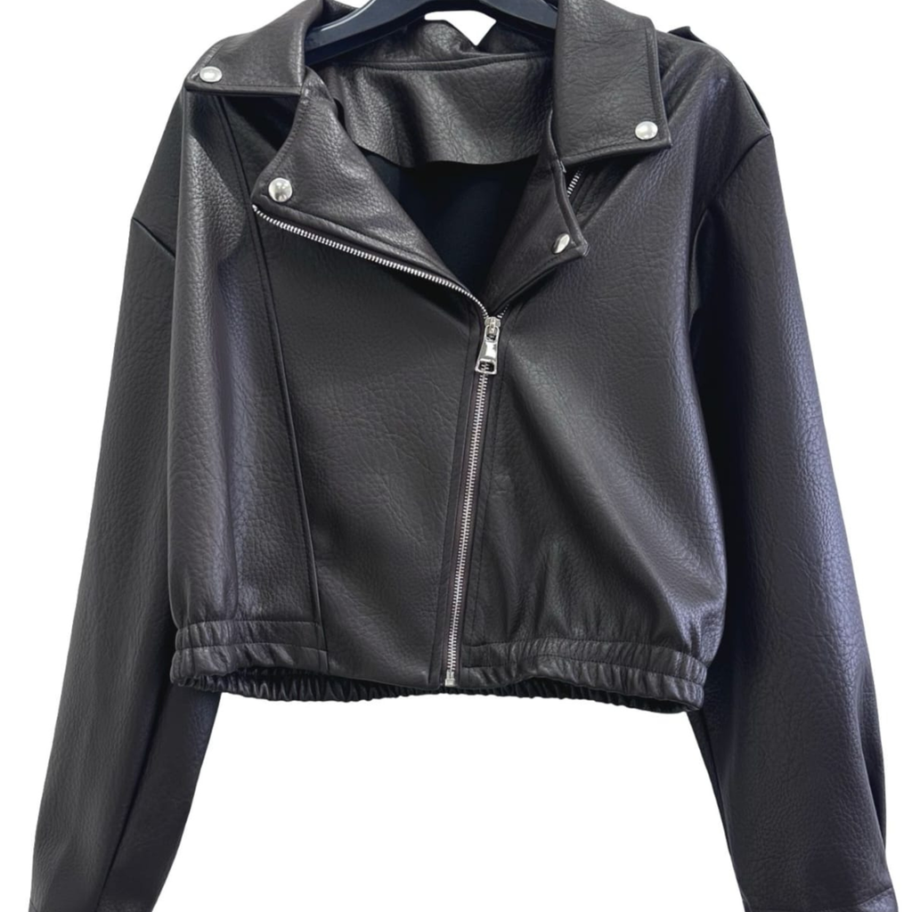 Faux Leather Cropped Biker Jacket