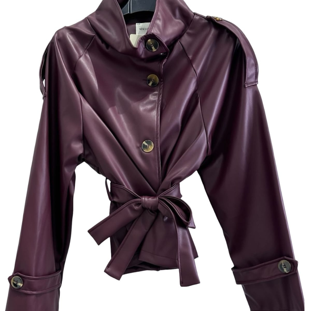 Faux Leather Belted Trench Jacket