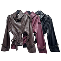 Faux Leather Belted Trench Jacket
