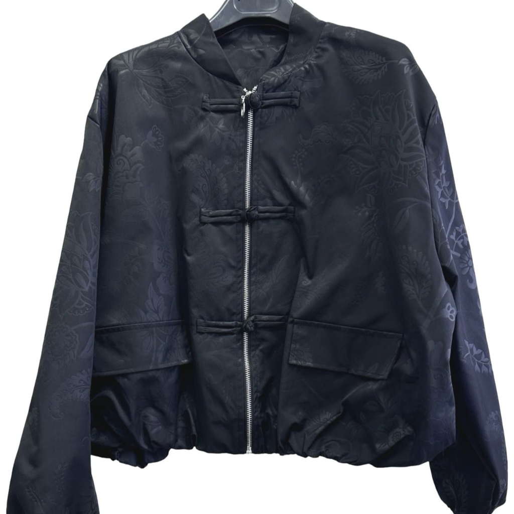Satin-Effect Oriental Bomber Jacket