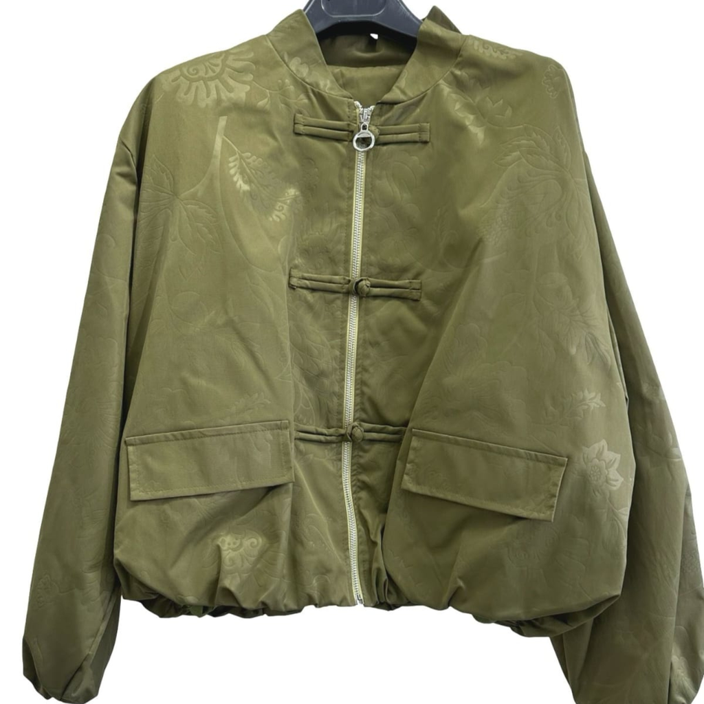 Satin-Effect Oriental Bomber Jacket