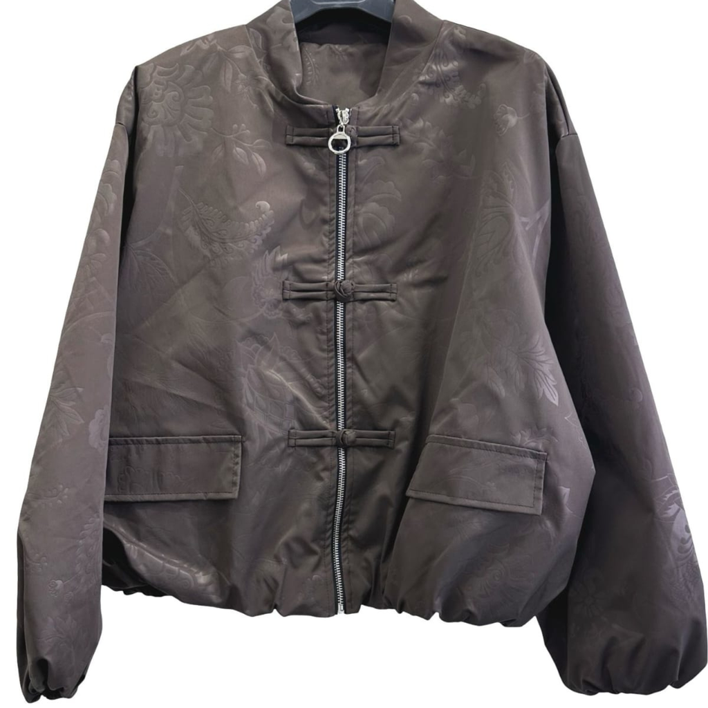 Satin-Effect Oriental Bomber Jacket