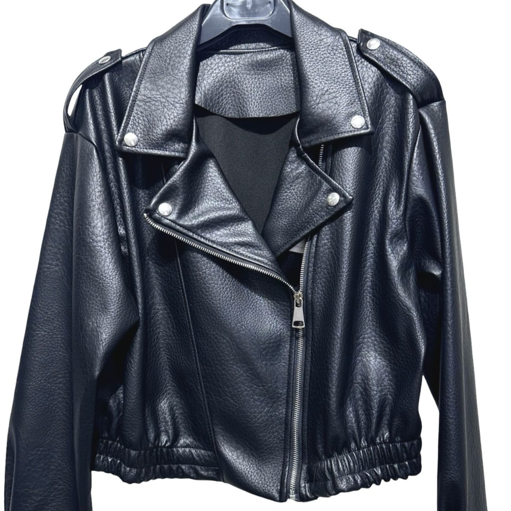 Faux Leather Cropped Biker Jacket