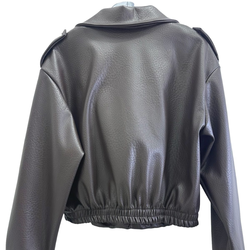 Faux Leather Cropped Biker Jacket